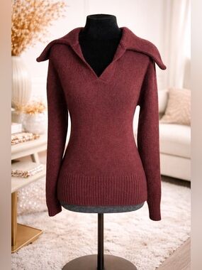 Express Burgundy Fold Over Collar Sweater XS Soft Cozy Fall Knit
